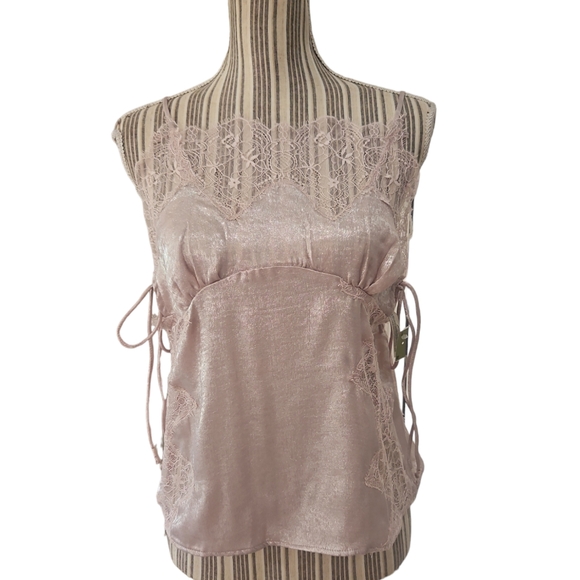 Free People Intimately Women Pink Satin Boho Shimmer  Cami Tank Top Size XS/L - Picture 2 of 15